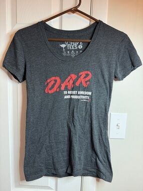 Chive Tees D.A.R. Graphic Tee in Charcoal with Red Print